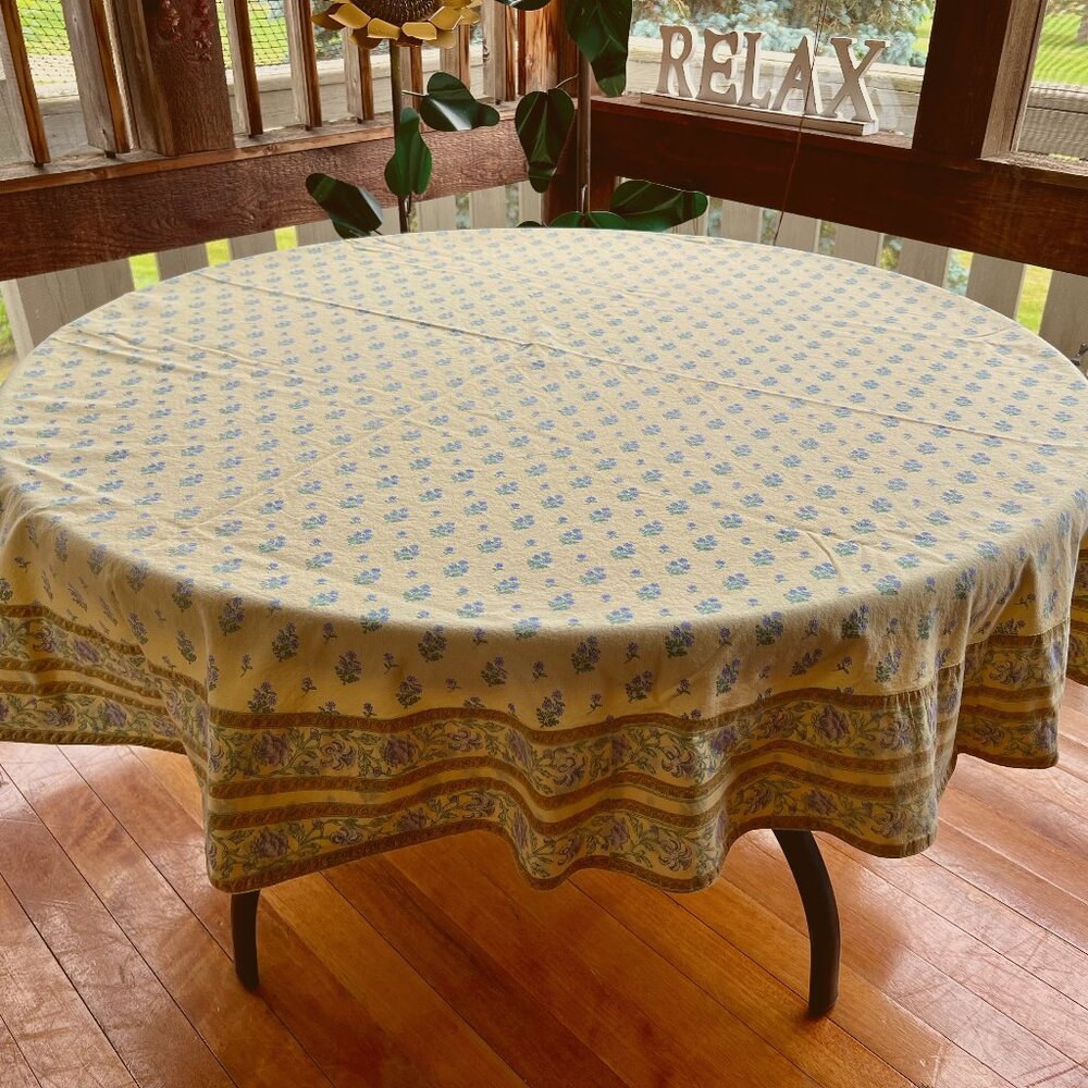 REVERSIBLE Yellow and Blue Floral Tablecloth
